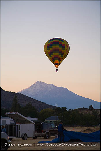 Hot Air Balloon Over Mt. Shasta Stock Image, Hot Air Balloon Over Mt. Shasta Stock Image,