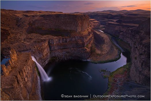 Twilight Falls Stock Image, Palouse River Canyon, Eastern Washington Twilight Falls Stock Image, Palouse River Canyon, Eastern Washington