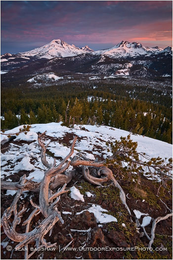 Three Sisters Sunrise Stock Image, Cascade Range, Oregon Three Sisters Sunrise Stock Image, Cascade Range, Oregon