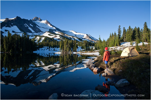 Mt. Jefferson overlooking camp Stock Image Oregon Cascade Range