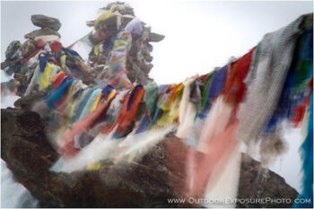 Prayer Flags In The Fog, Gokyo Ri Stock Image, Khumbu, Nepal Prayer Flags In The Fog, Gokyo Ri Stock Image, Khumbu, Nepal