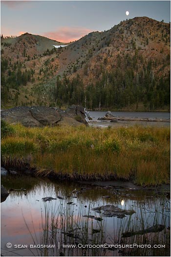 Moon Over Deadfall Lake Stock Image, Shasta, California Moon Over Deadfall Lake Stock Image, Shasta, California