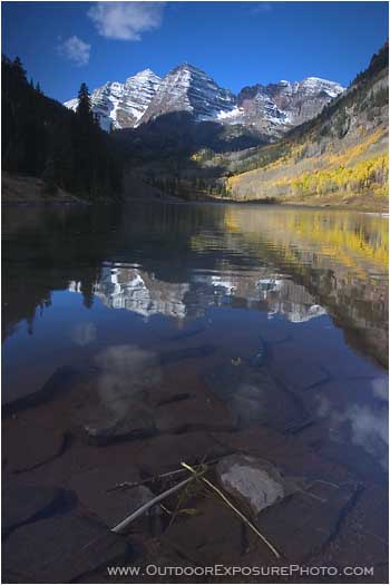 Maroon Bells Reflection II Stock Image, Elk Mountains, Colorado Maroon Bells Reflection II Stock Image, Elk Mountains, Colorado