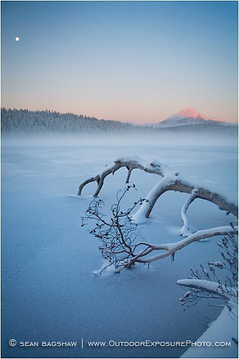 Snag, Lake, Mountain and Moon Stock Image Ashland, Oregon Snag, Lake, Mountain and Moon Stock Image Ashland, Oregon