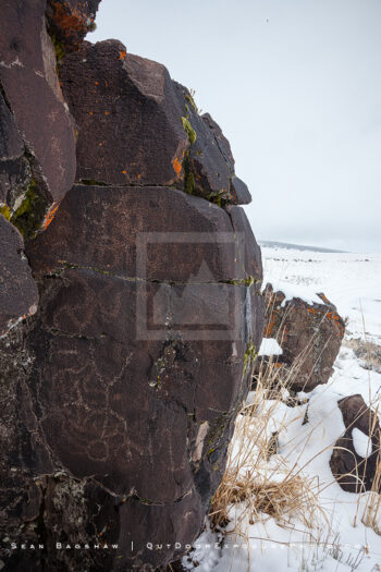 Snowy Petroglyph 2 Stock Image, Petroglyph Lake, Oregon Snowy Petroglyph 2 Stock Image, Petroglyph Lake, Oregon