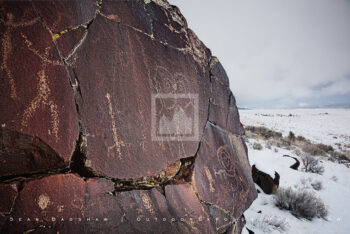Snowy Petroglyph Stock Image, Petroglyph Lake, Oregon Snowy Petroglyph Stock Image, Petroglyph Lake, Oregon