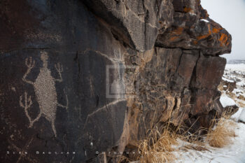 Snowy Petroglyph Stock Image, Petroglyph Lake, Oregon