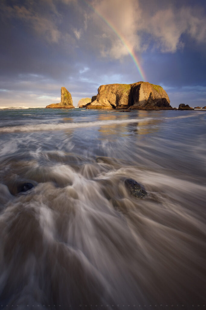 Rainbow And Sea Stacks, Bandon, Oregon